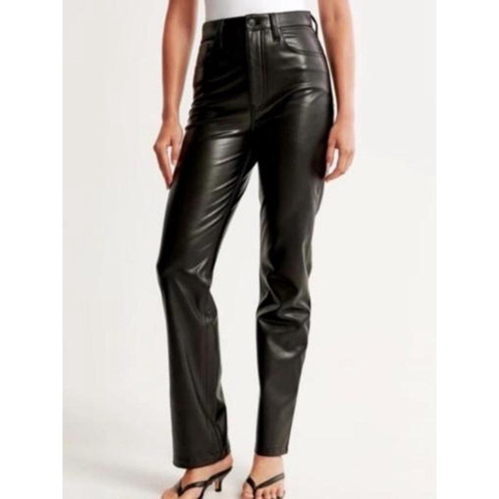Abercrombie & Fitch Vegan Leather Ankle Straight Ultra High Rise Pants Black 23